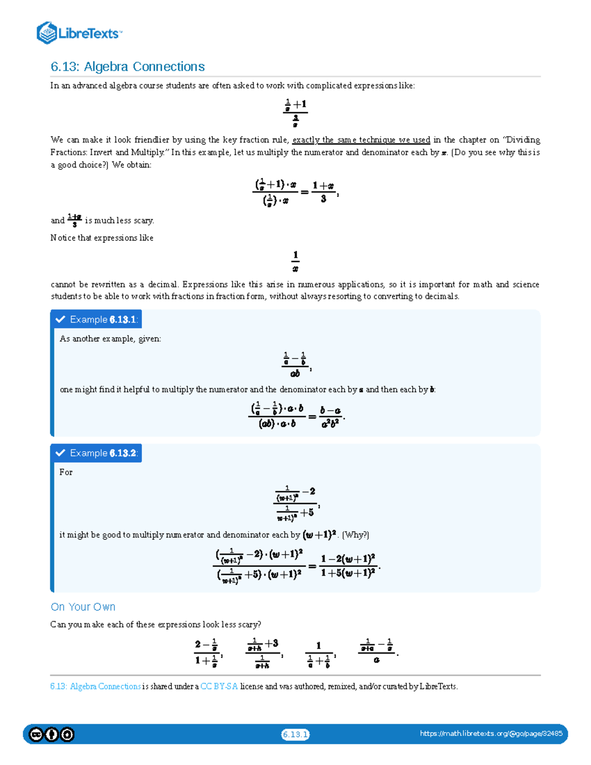 6.13: Advanced Algebra Connections and Fraction Techniques - Studocu