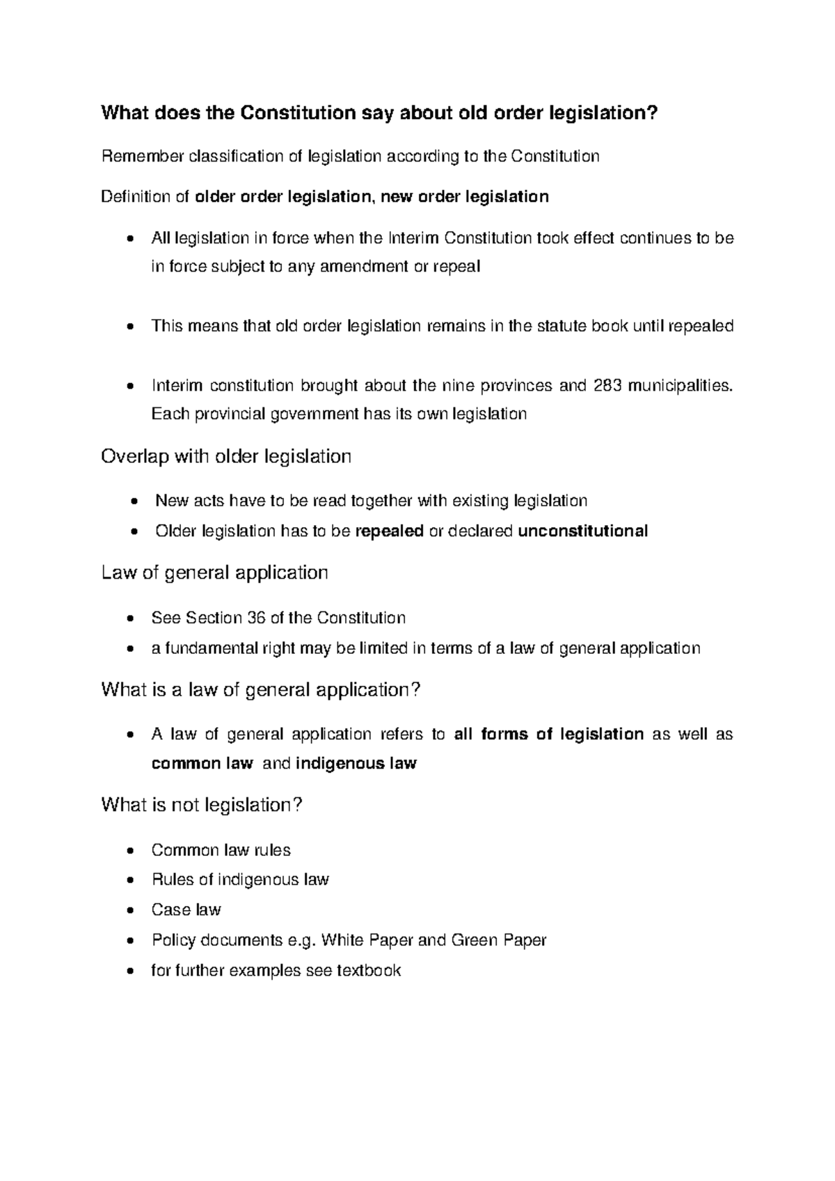Understanding Old Order Legislation: Constitutional Insights - Studocu
