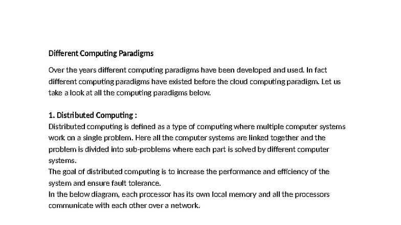 Cc Unit 1: Overview of Different Computing Paradigms - Studocu