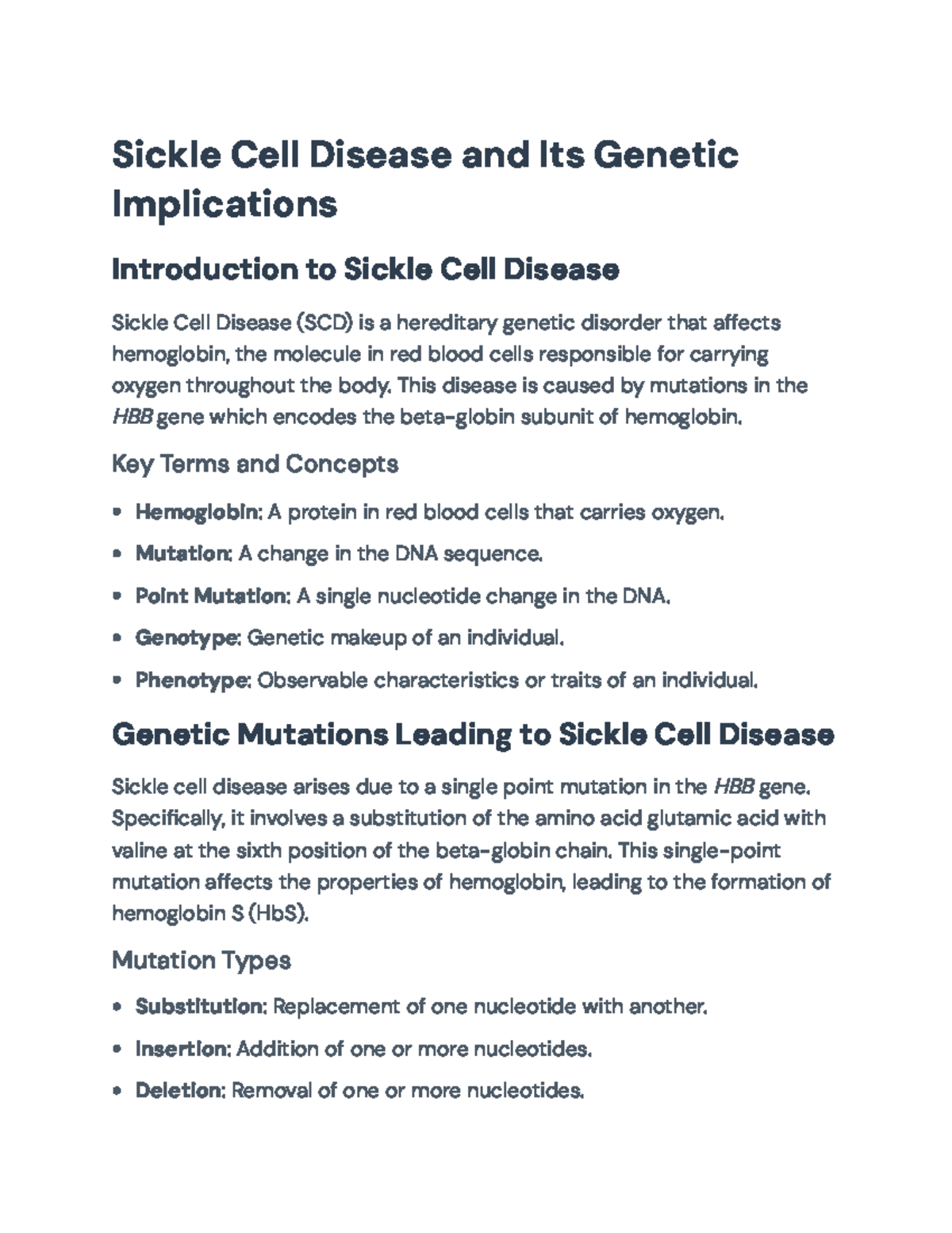 Genetic Basis and Implications of Sickle Cell Disease: An Overview ...