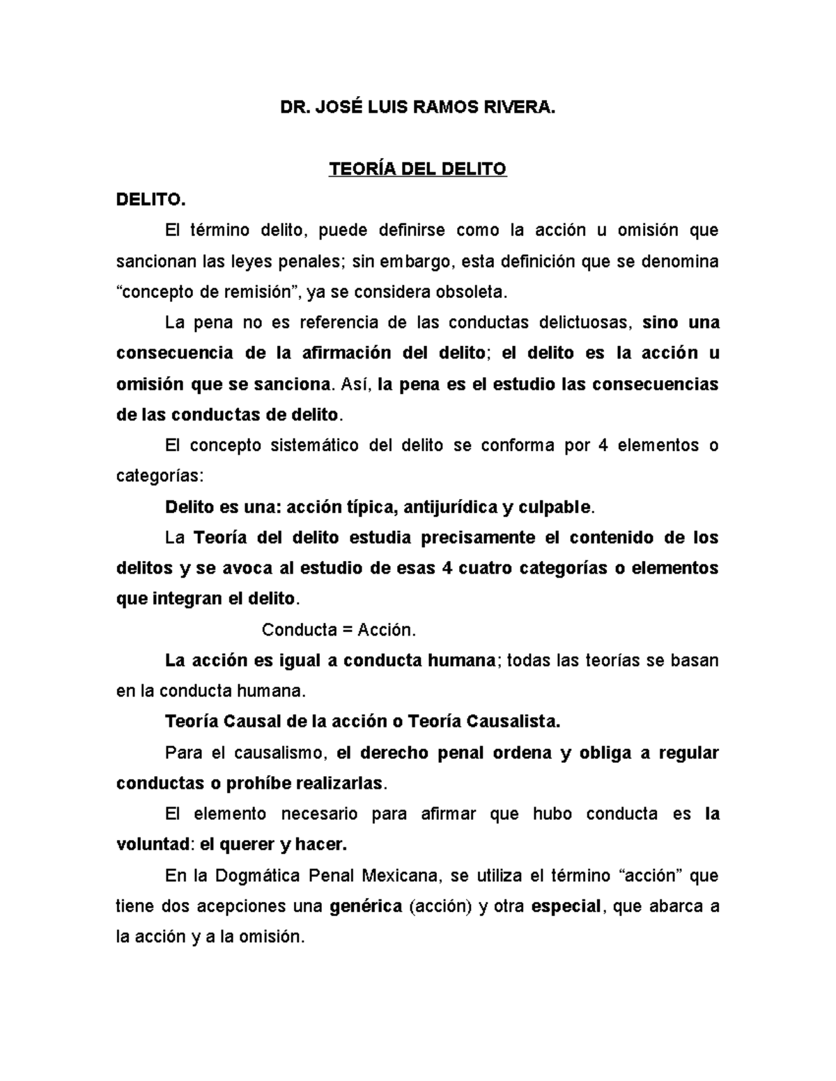 Teoría del Delito (DR. RAMOS) - Fundamentos y Conceptos Clave - Document Preview