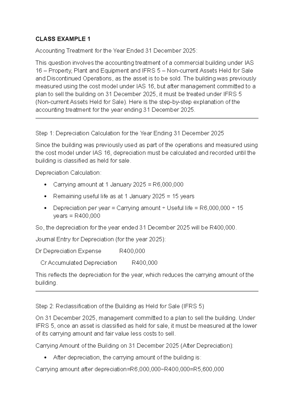 IFRS 5 Class Example: Accounting for Building Sale as of 31 Dec 2025 ...