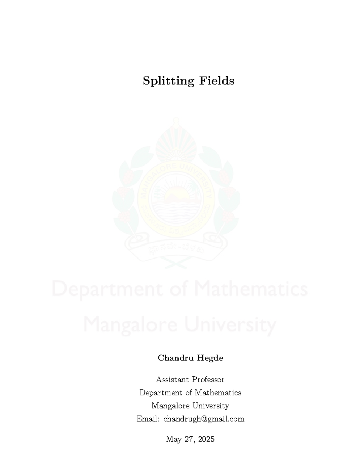Splitting Fields: A Comprehensive Study on Polynomial Roots (MATH 101 ...