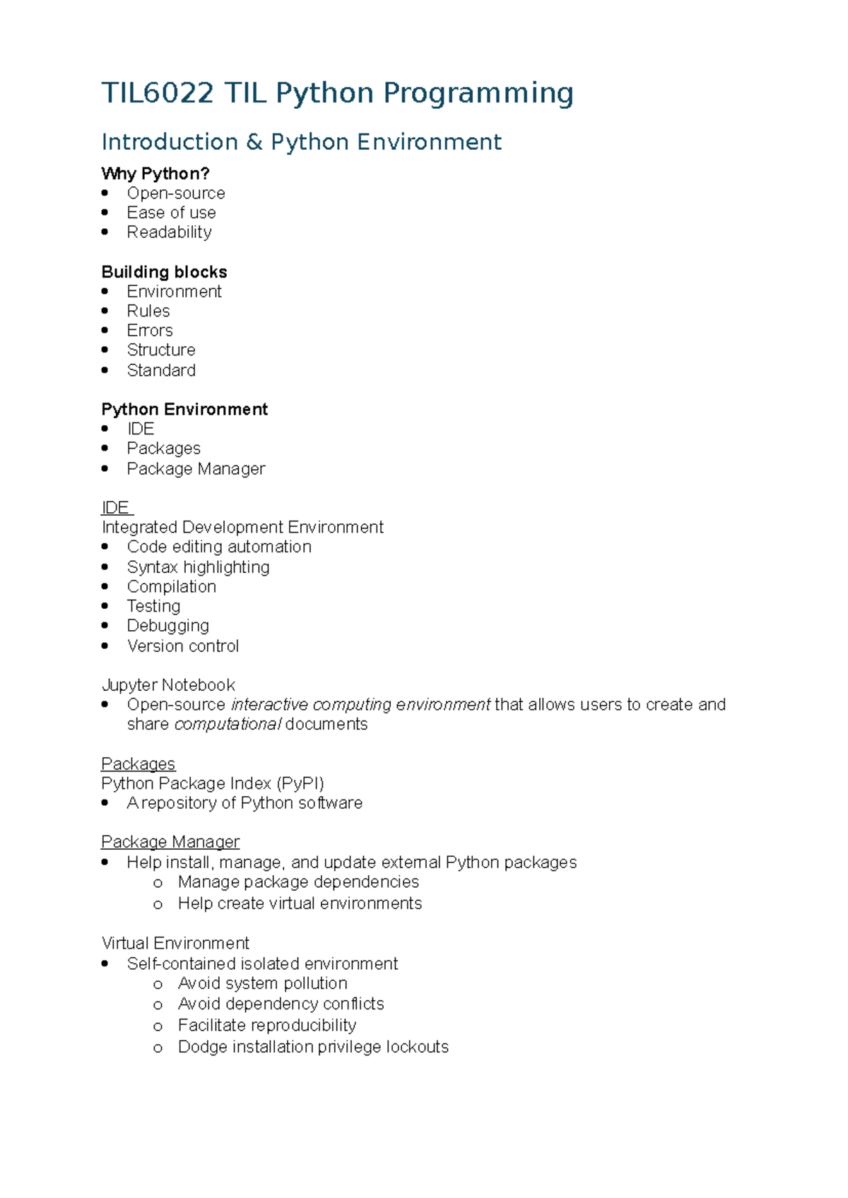 TIL6022 Lecture Notes - Summary of Python Programming Concepts ...