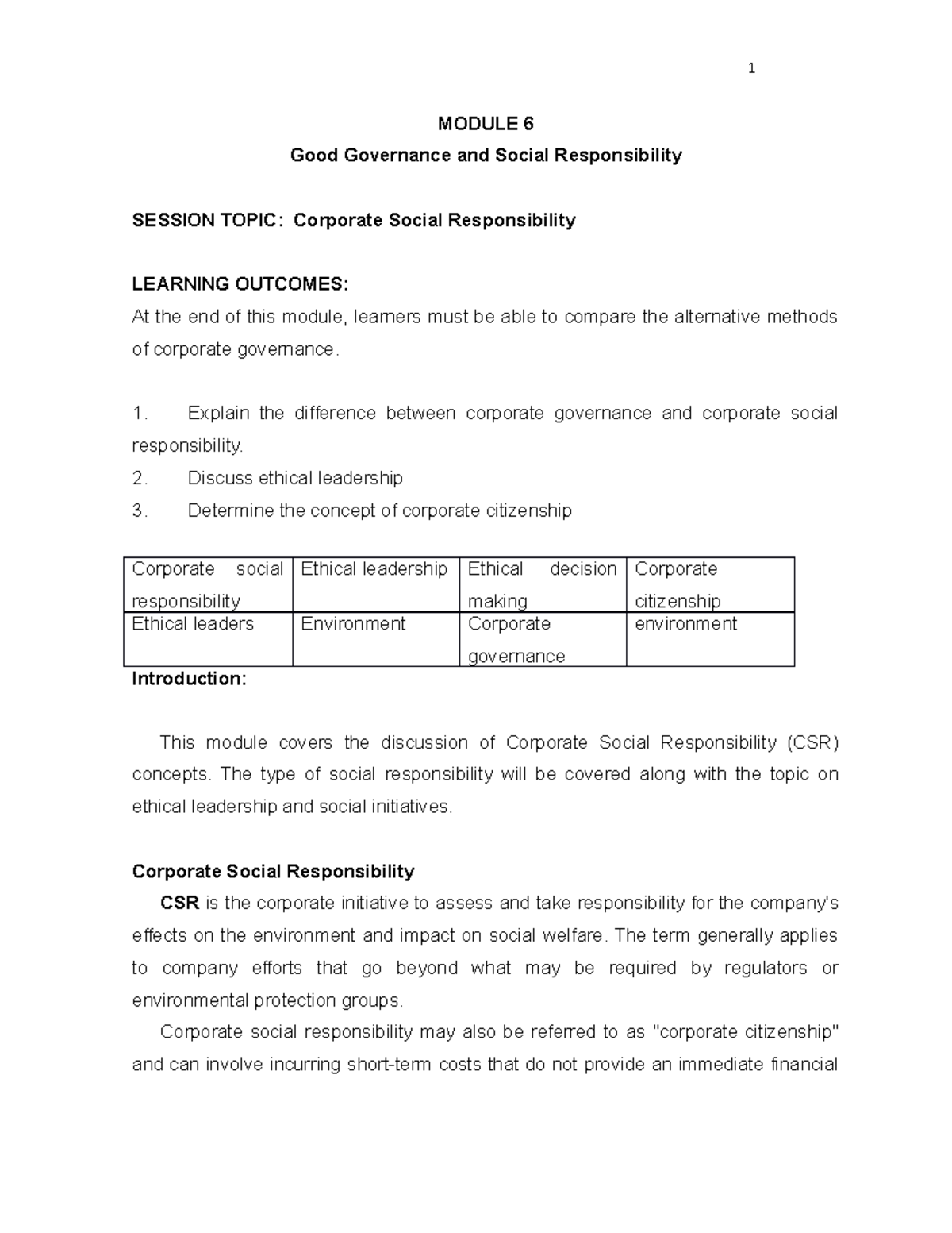 Lecture Notes - Ethics - Corporate Social Responsibility (CSR) - Studocu