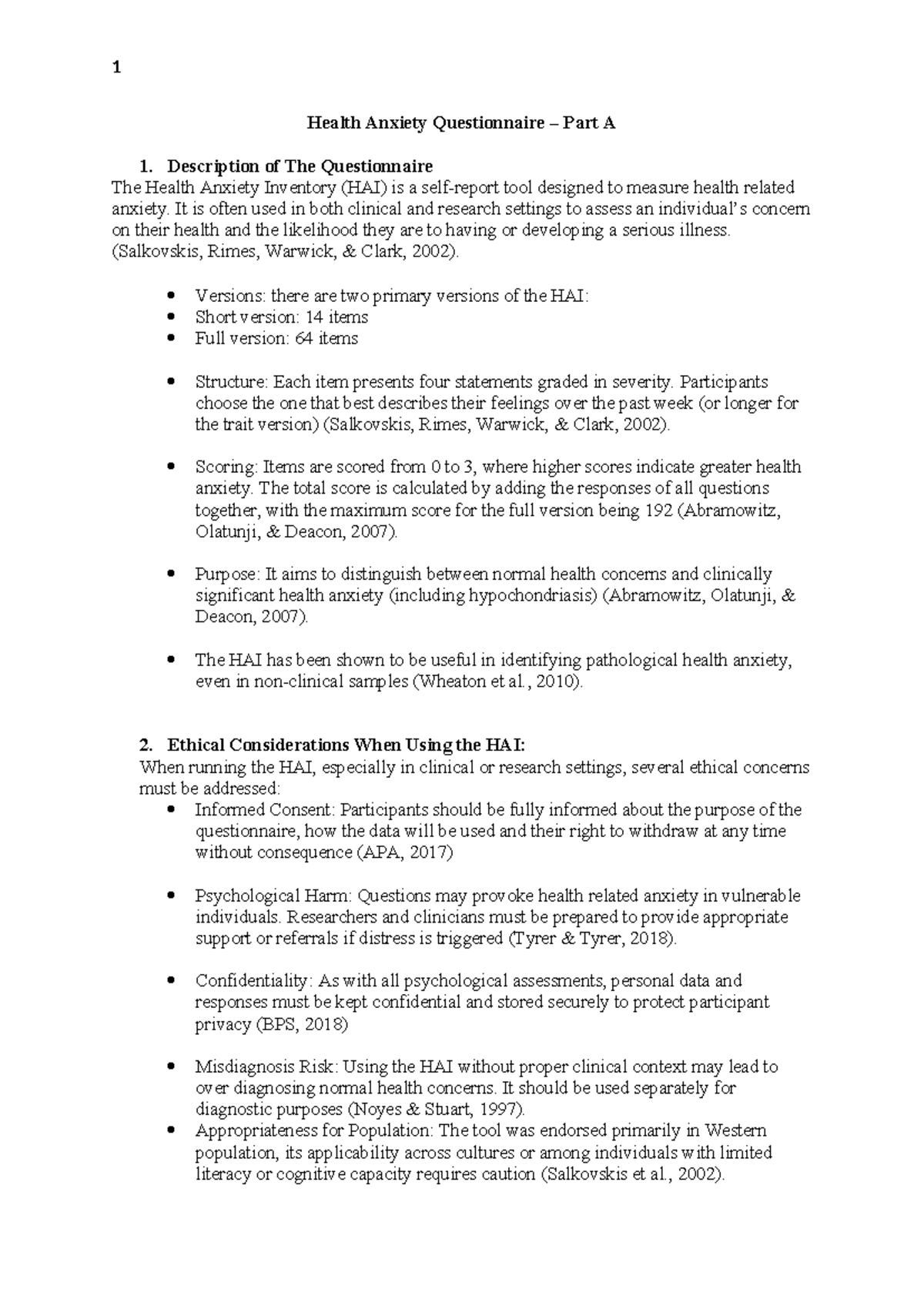 Health Anxiety Inventory (HAI) Overview and Ethical Considerations ...