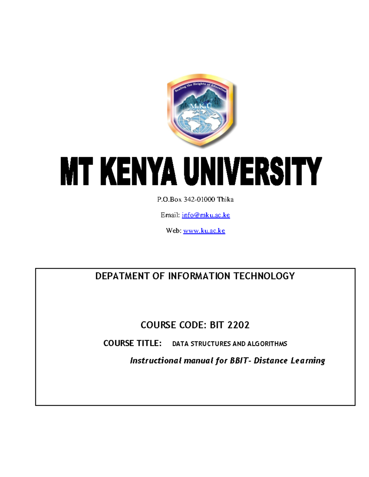 BIT 2202 Data Structures and Algorithms - Instructional Manual - Studocu