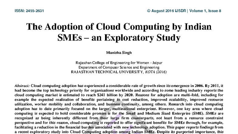 Exploratory Study on Cloud Computing Adoption in Indian SMEs ...