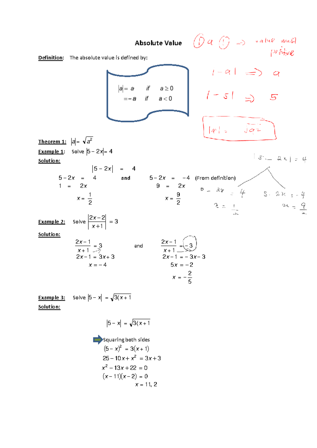 Absolute Value Concepts and Examples - MAT133 Tutorial Notes - Studocu
