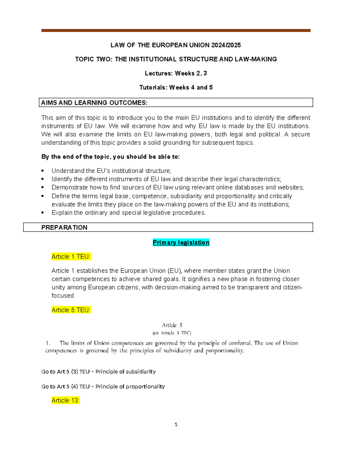 LAW OF THE EUROPEAN UNION: INSTITUTIONAL STRUCTURE & DIRECTIVE ANALYSIS ...
