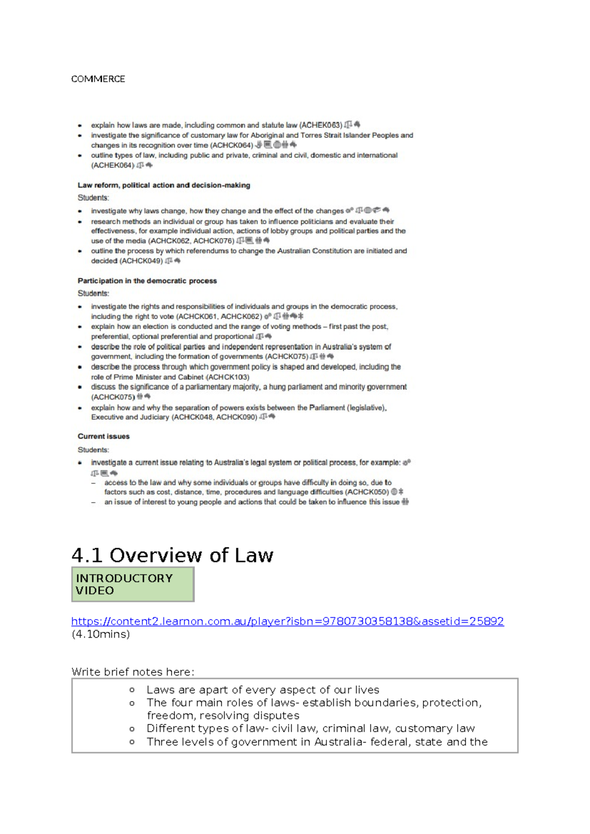 COMMERCE 4.1 Overview of Law: Key Concepts & Case Studies - Studocu