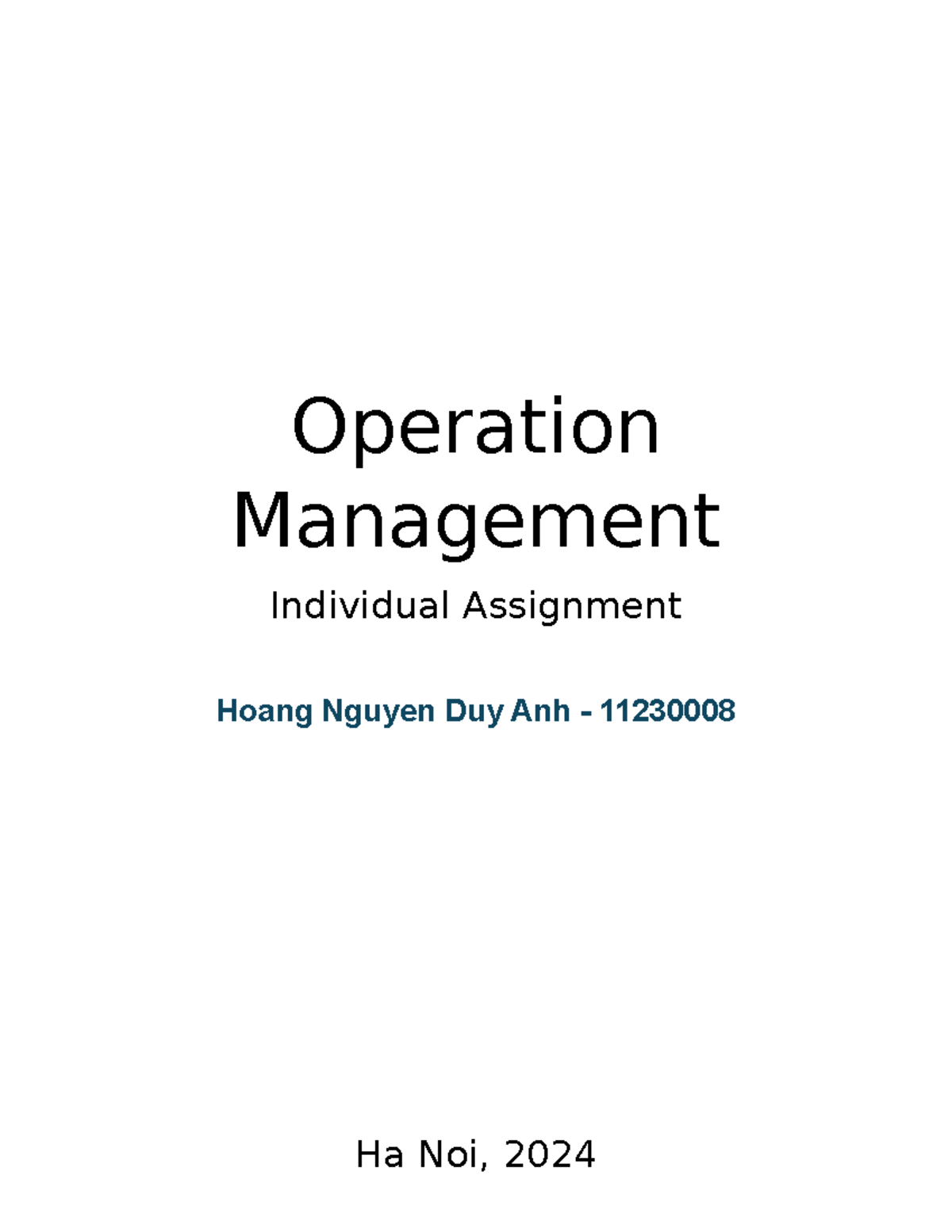 Operation Management Individual Assignment - Operation Management ...