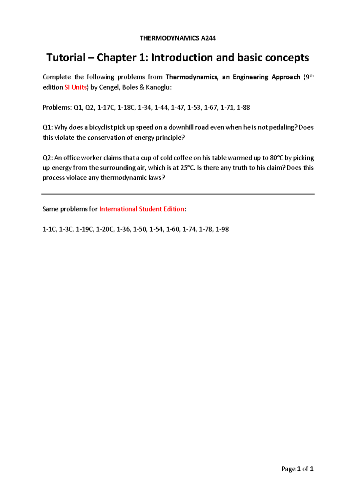 THERMODYNAMICS A244 Tutorial Ch1: Intro & Basic Concepts Problems - Studocu