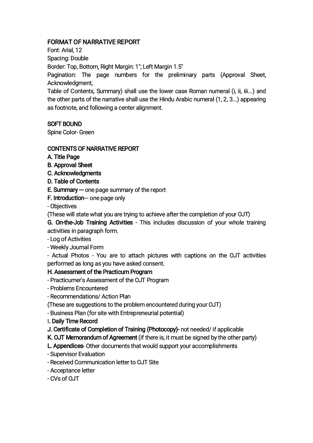 OJT Narrative Report Format Guidelines - Studocu