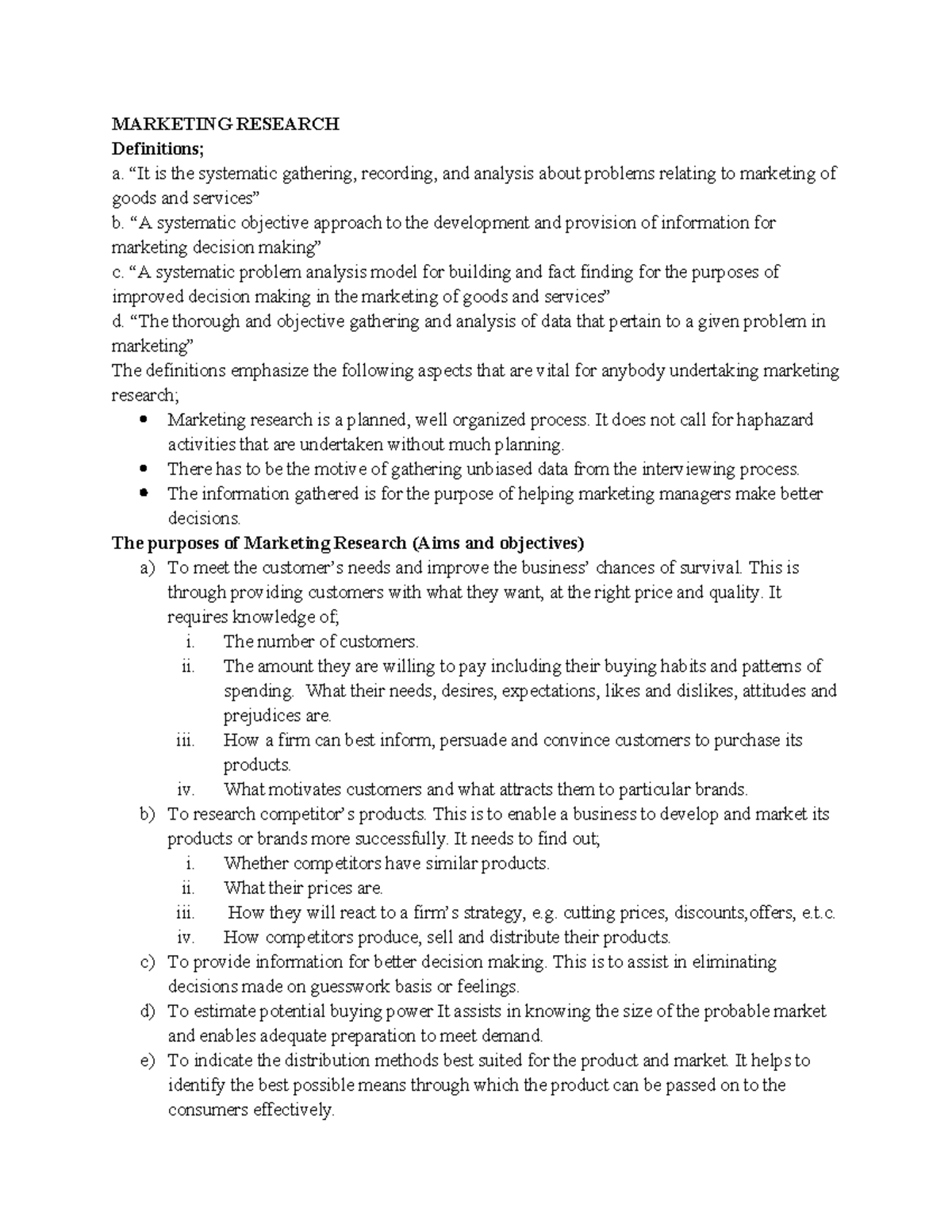 Marketing Research - Comprehensive Study Notes for MKT 101 - Studocu