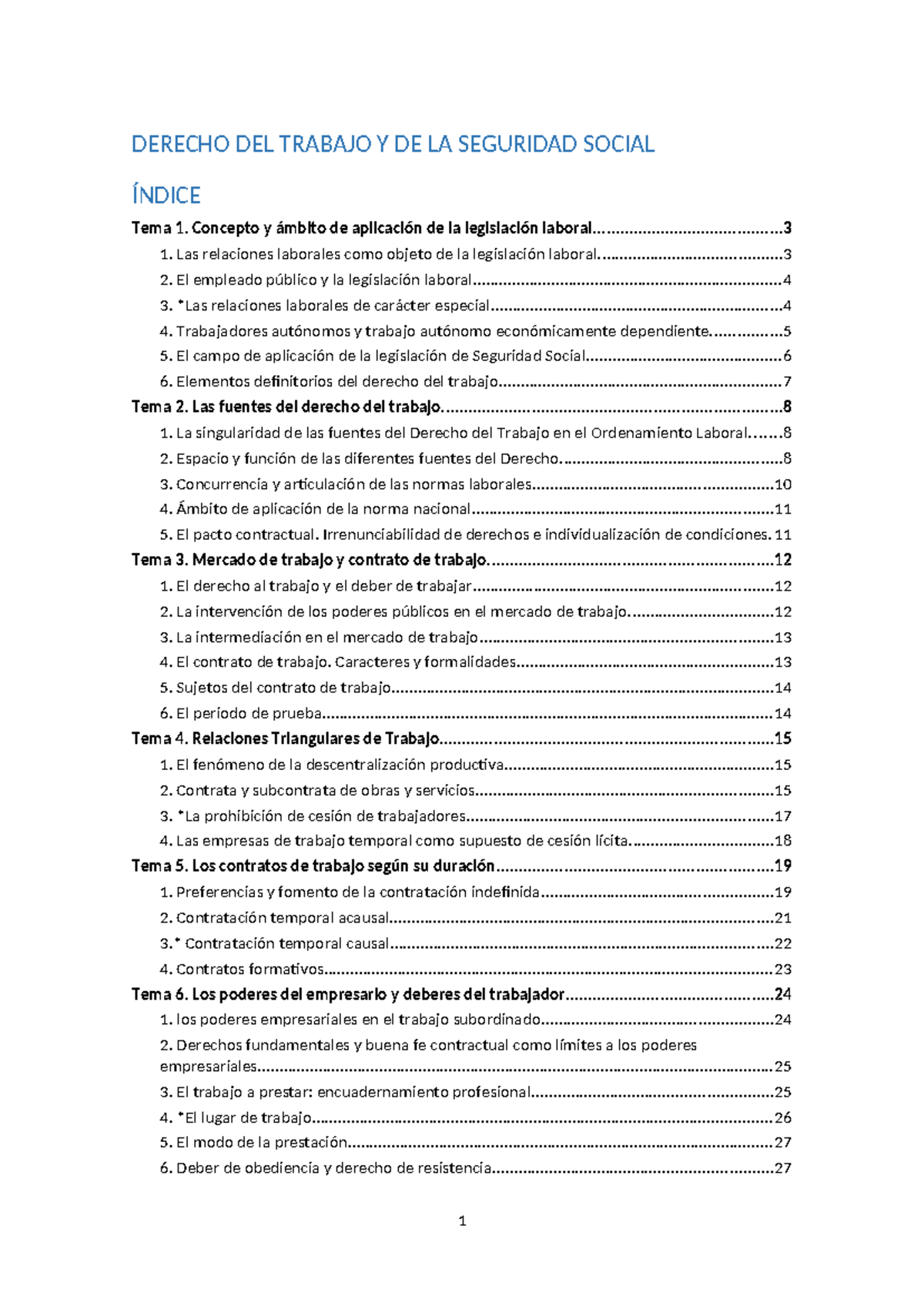 Apuntes DERECHO DEL TRABAJO Y DE LA SEGURIDAD SOCIAL - Studocu