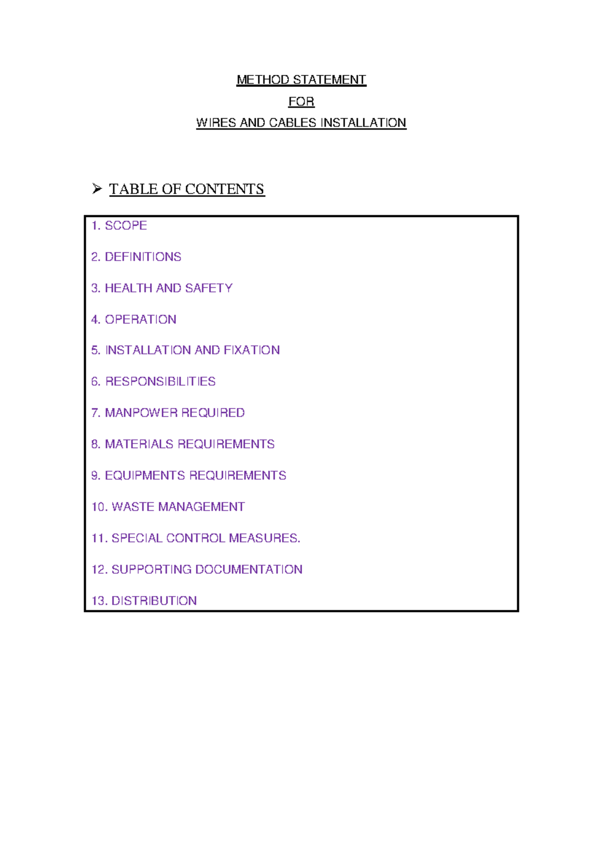Method Statement for Electrical System Components Installation - Studocu