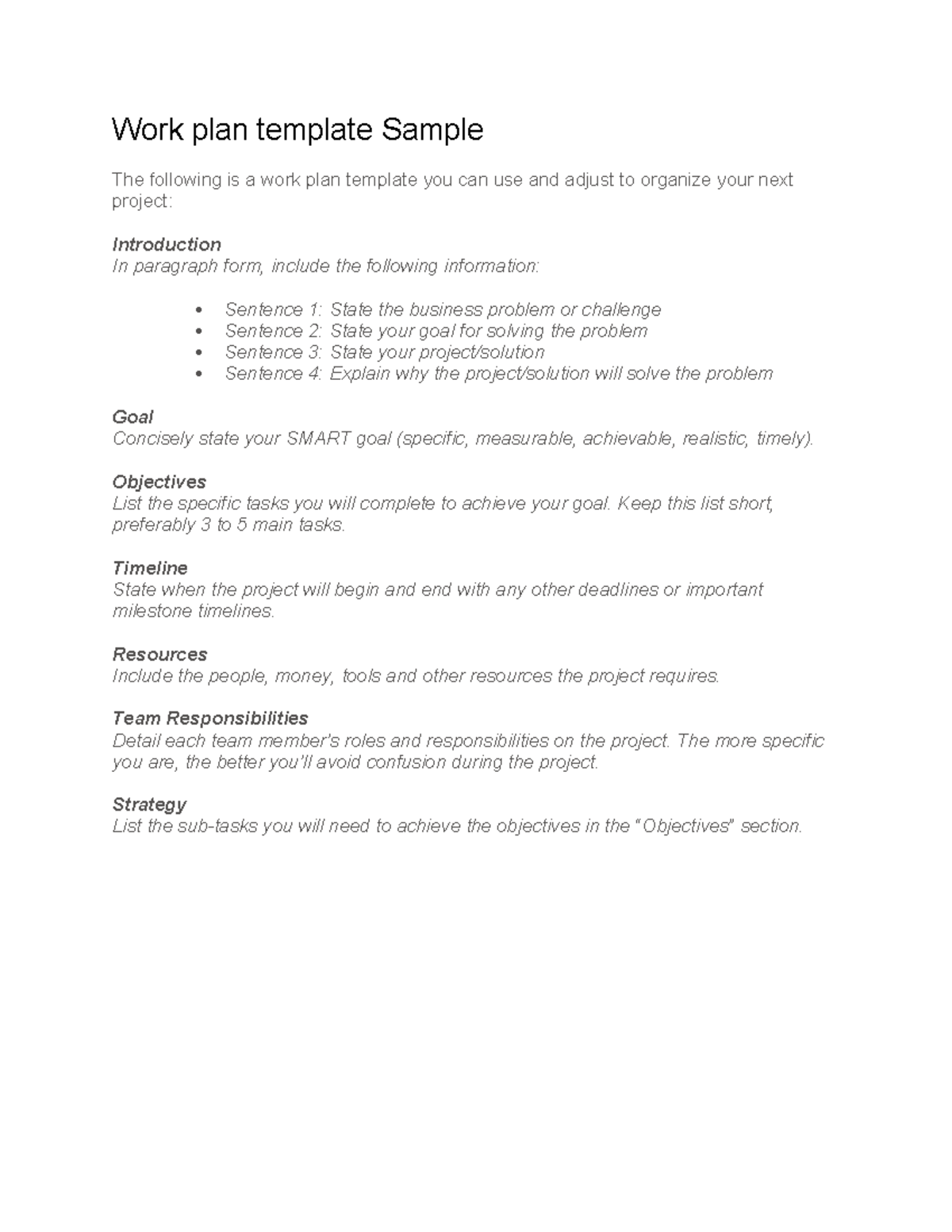 Work Plan Template Sample for Effective Project Management - Studocu