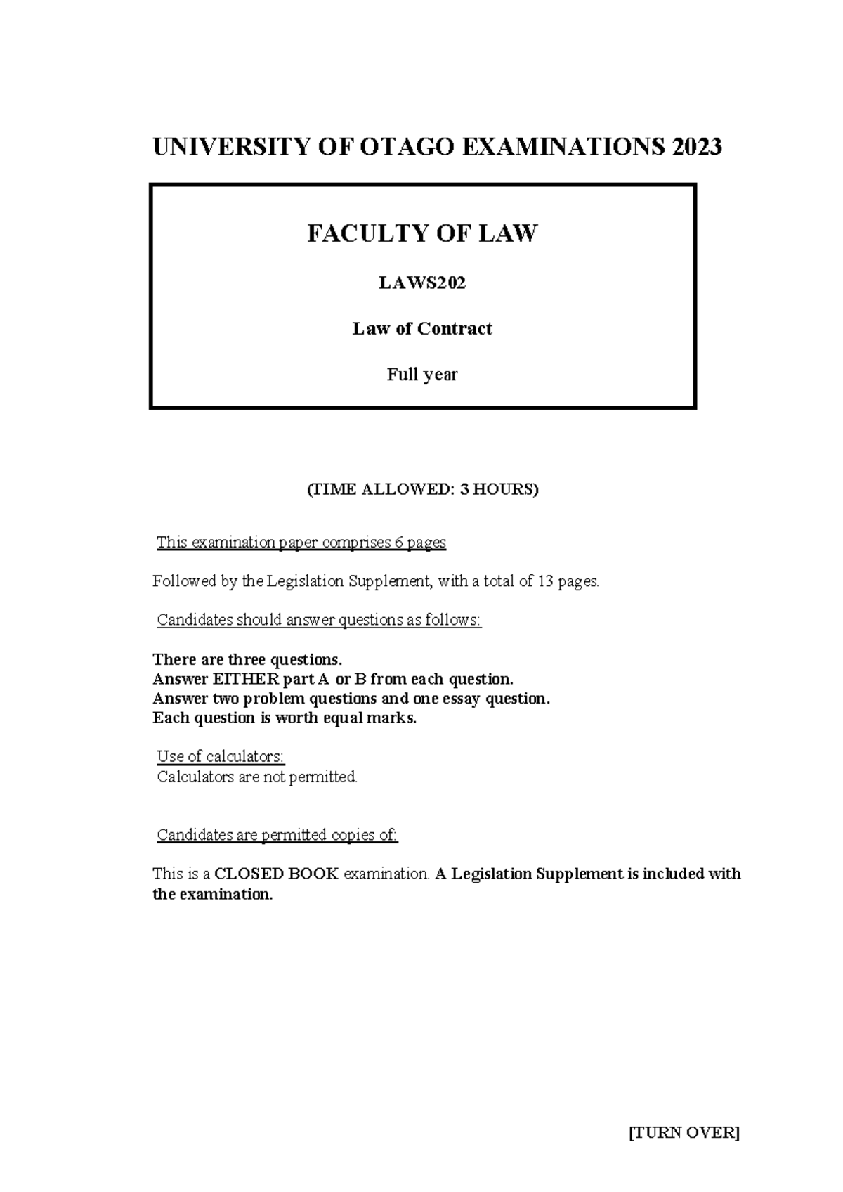 LAWS202 2023 Final Exam: Law of Contract Questions and Guidelines - Studocu