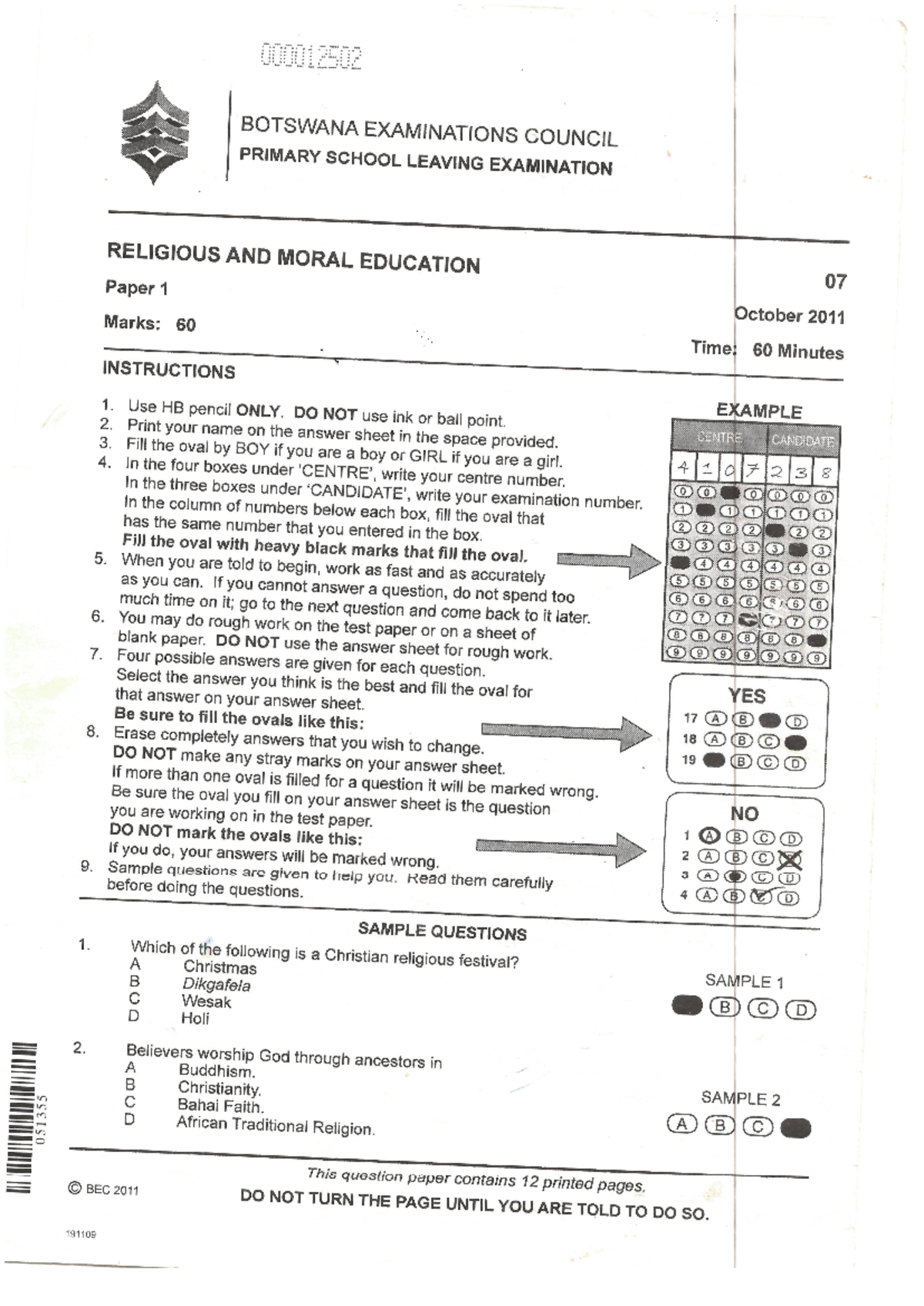 PSLE RME 2011 - Past Exam Paper for Religious and Moral Education - Studocu