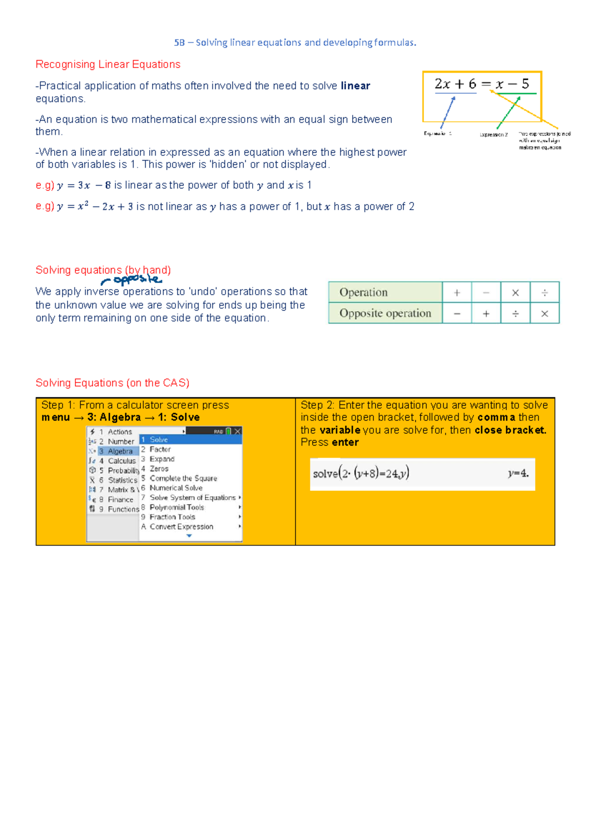 5B - Solving Linear Equations and Formula Development Solutions - Studocu