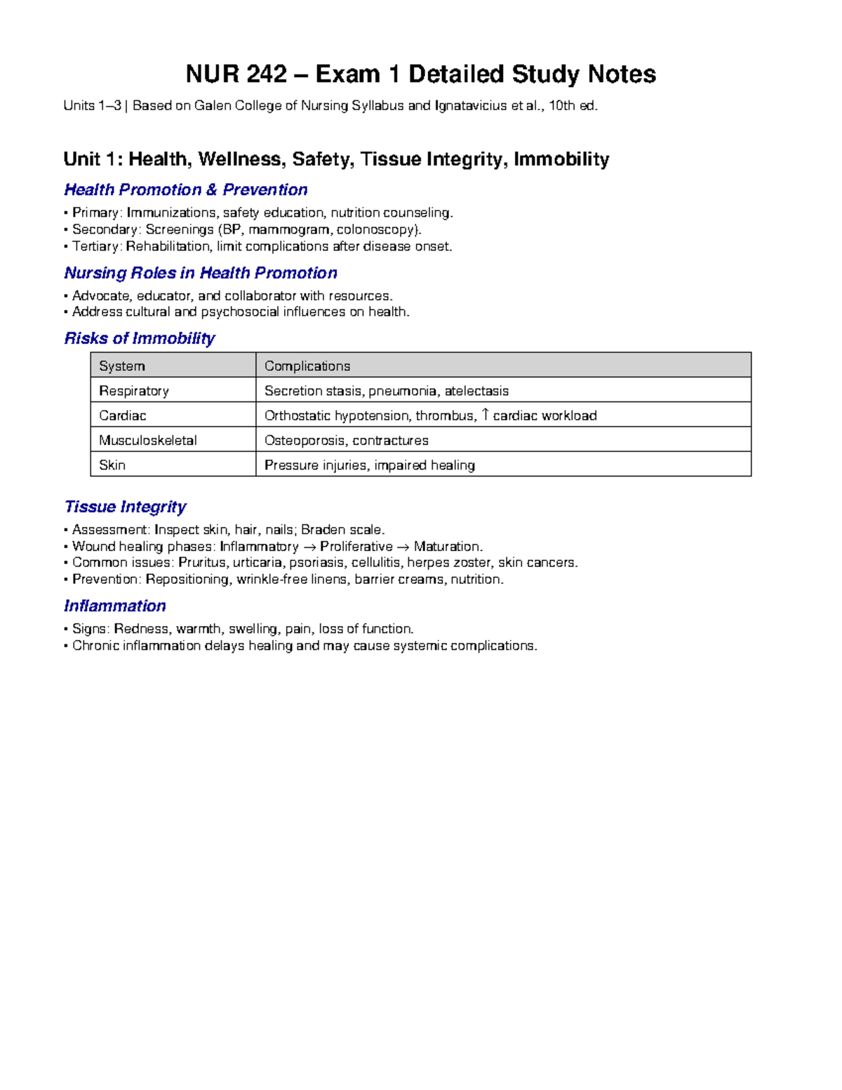 NUR 242 Exam 1 Comprehensive Study Notes on Health & Nursing Care - Studocu