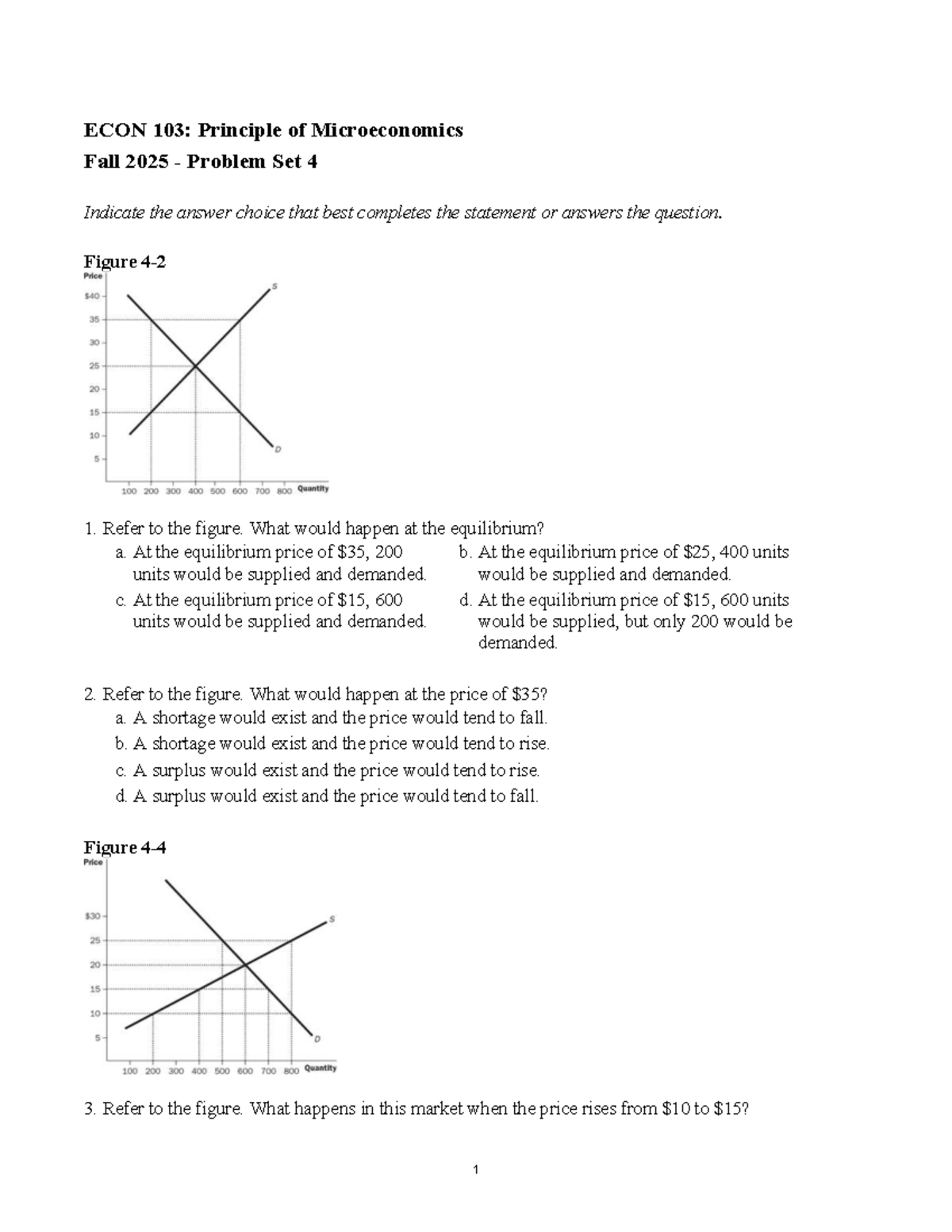 ECON 103: Microeconomics Fall 2025 Problem Set 4 Analysis - Studocu