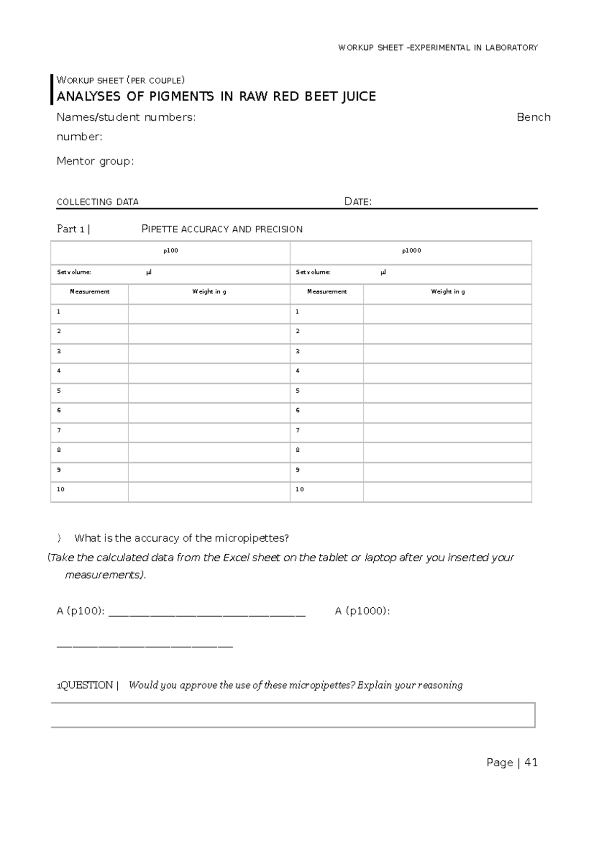 Experimental Workup Sheet for Introductory Practical Biology (2023-2024 ...