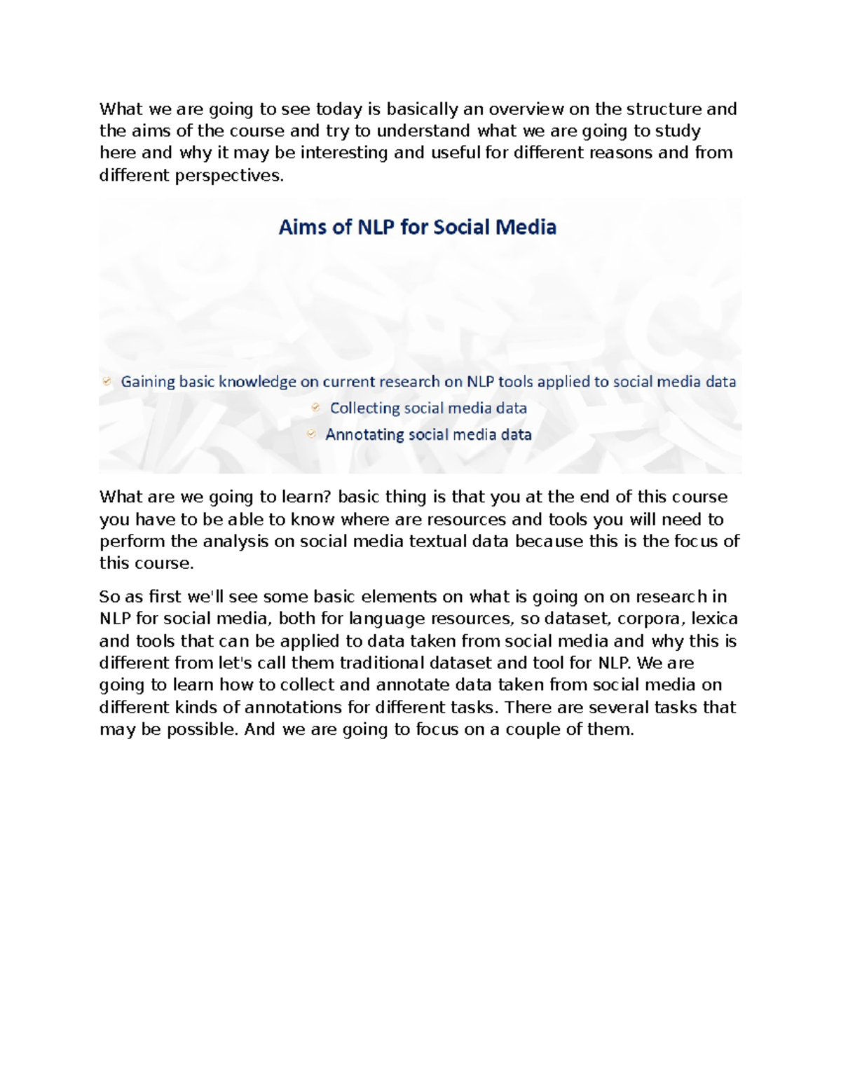 NLP for Social Media Analysis: Course Overview and Key Concepts (CS101 ...