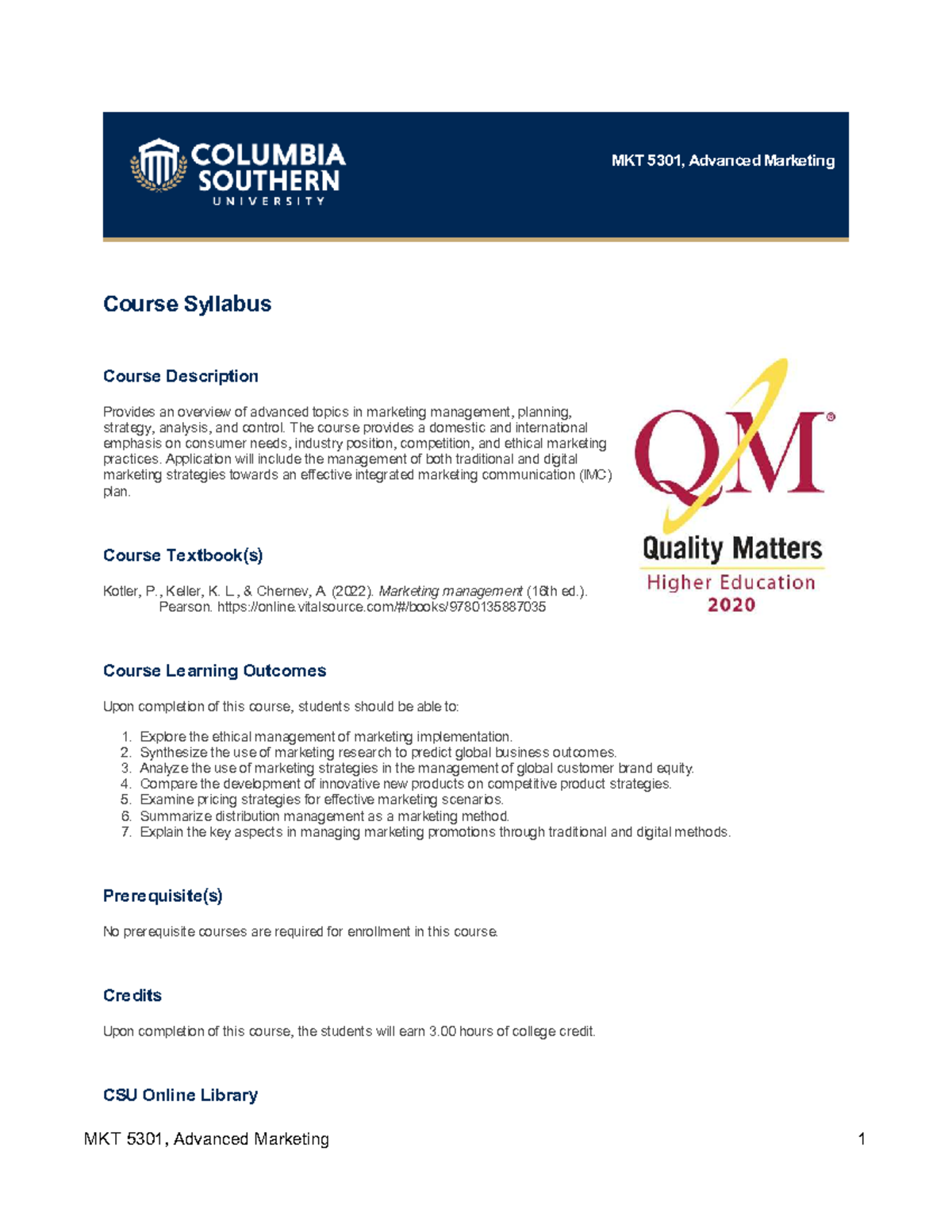 MKT 5301, Advanced Marketing Course Syllabus & Overview - Studocu
