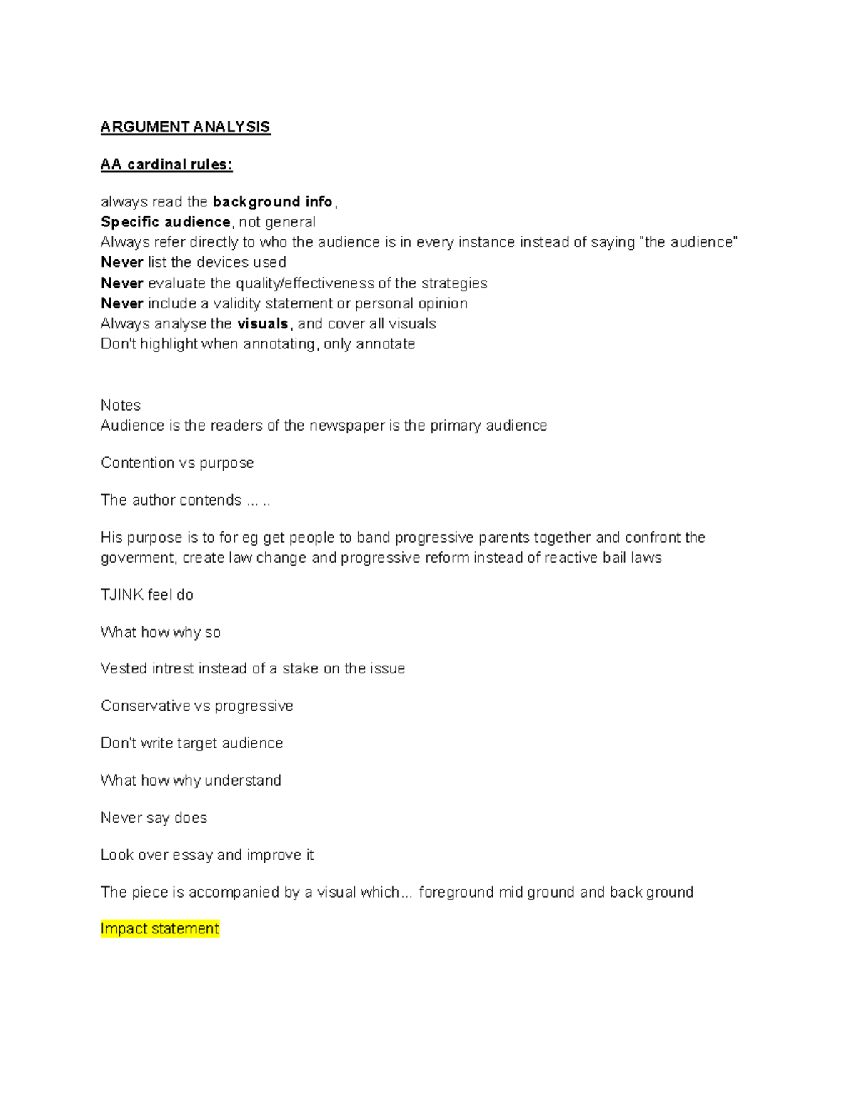 Argument Analysis U4 Notes: Key Strategies and Audience Insights - Studocu