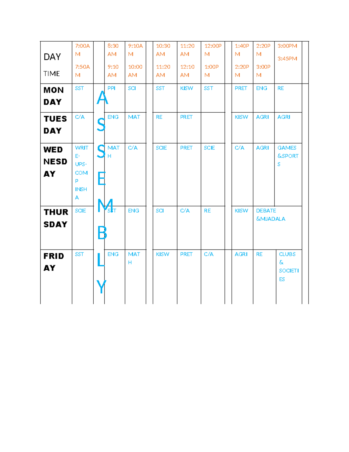 Grade 7 Schedule Overview: Time Breakdown of Classes - Studocu