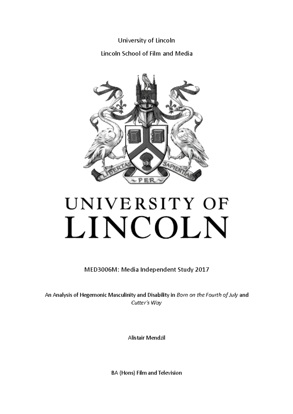 MED3006M: Analysis of Hegemonic Masculinity & Disability in Film - Studocu