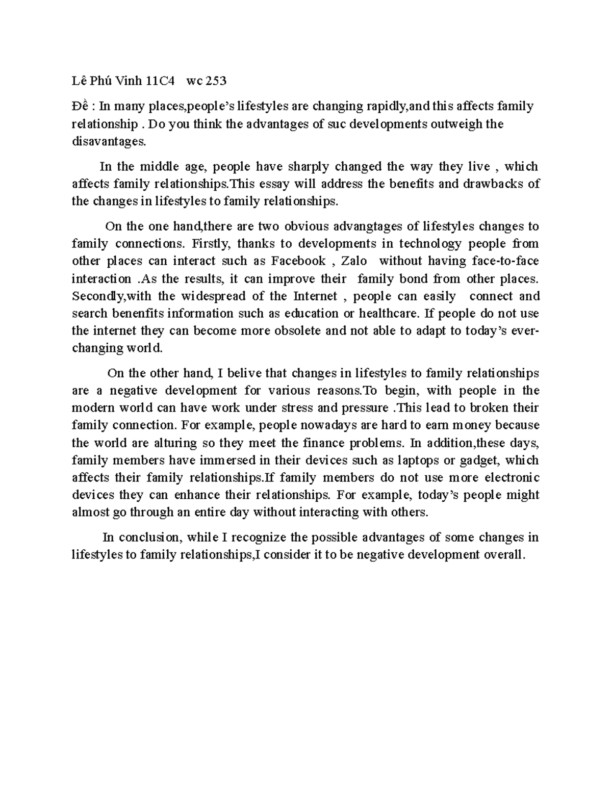Writing Task 2 - CFDF: Impact of Changing Lifestyles on Family ...