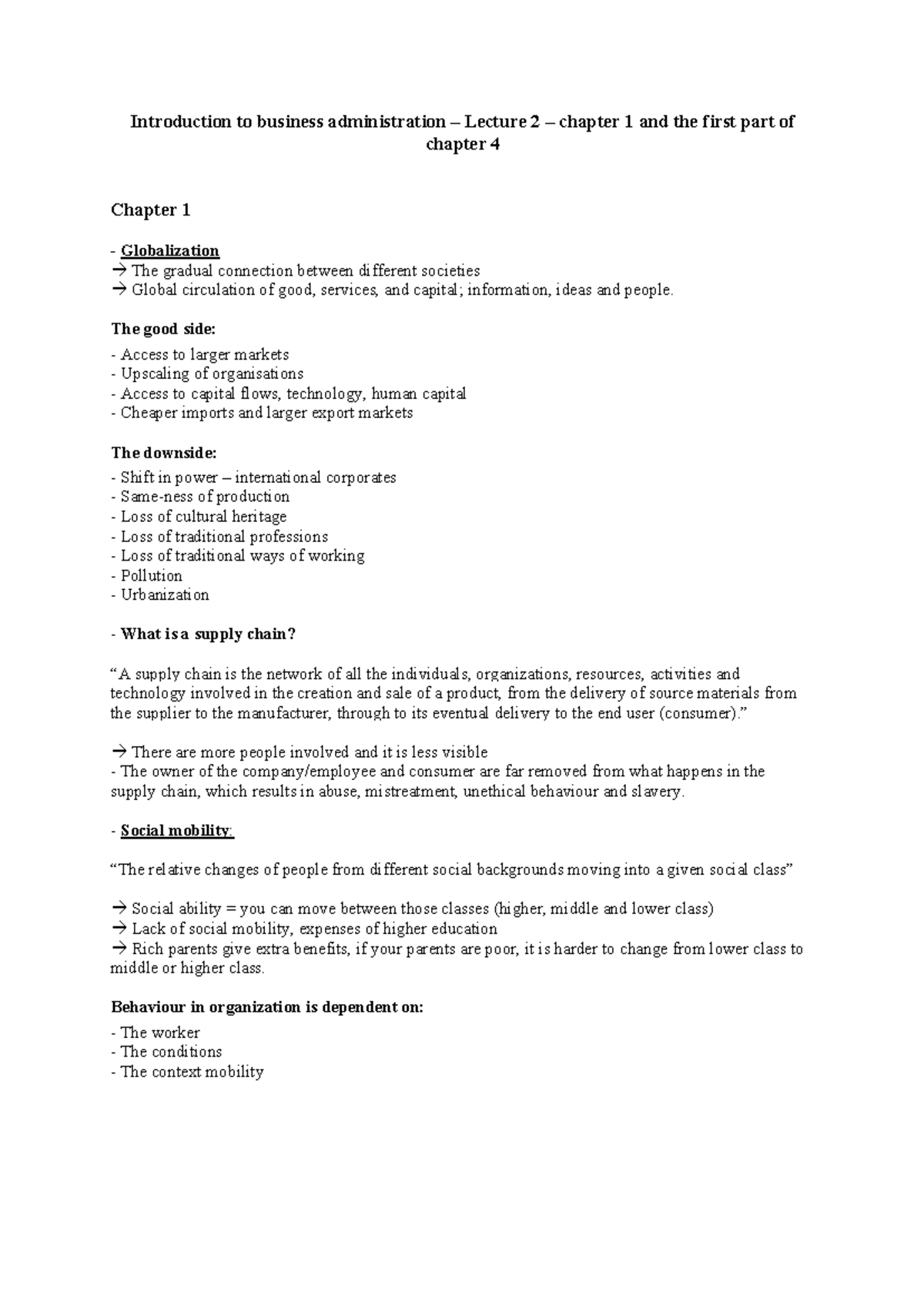 Introduction to Business Administration (BA101) - Lecture & Chapter ...