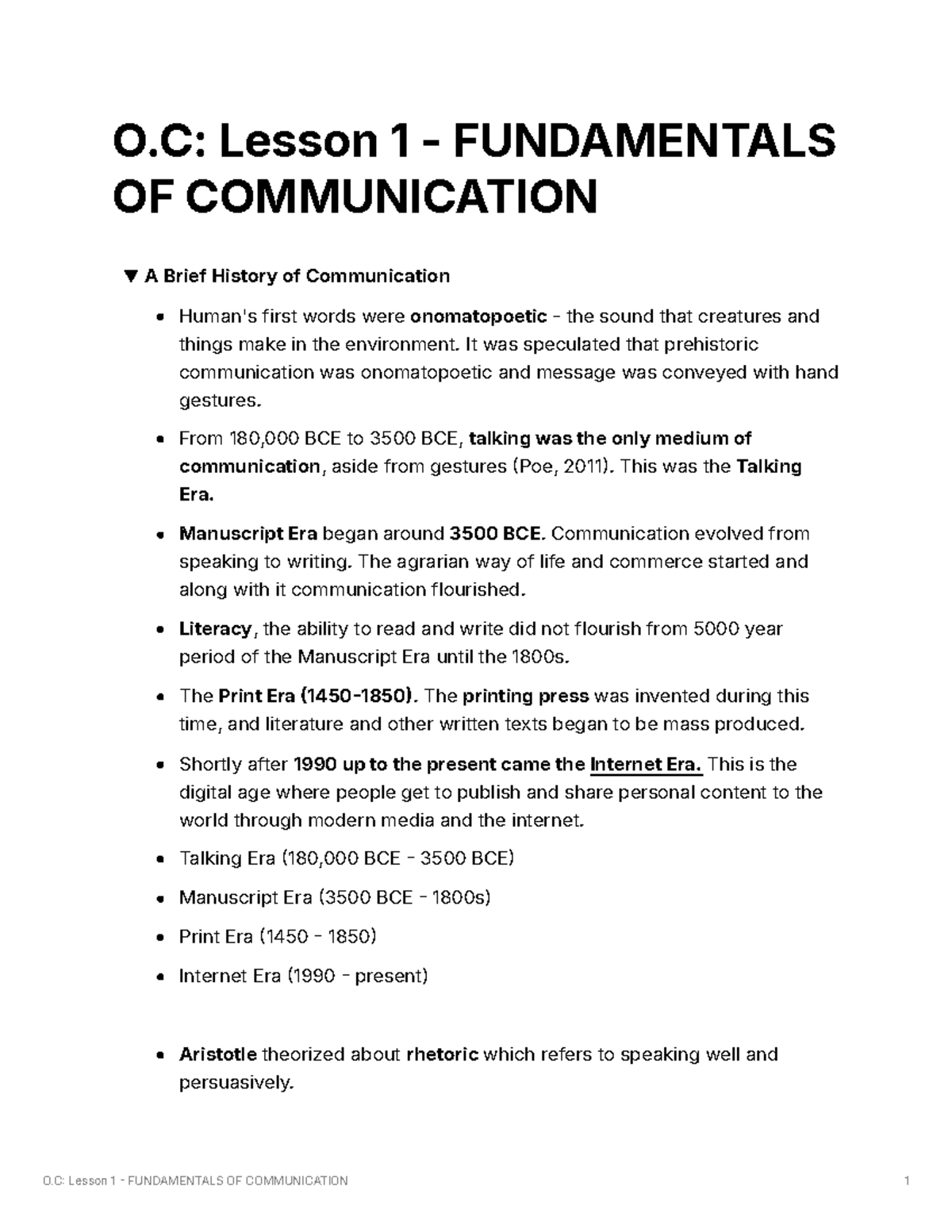 O.C: Lesson 1 - Fundamentals of Communication: A Historical Overview ...