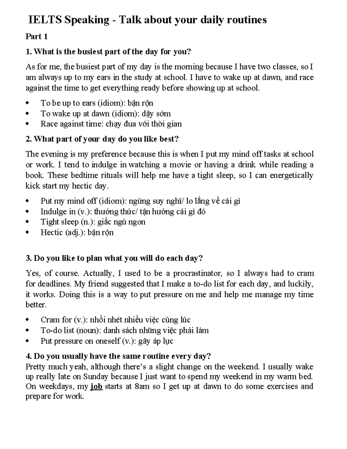 Ielts Speaking - Daily routine - IELTS Speaking - Talk about your daily ...