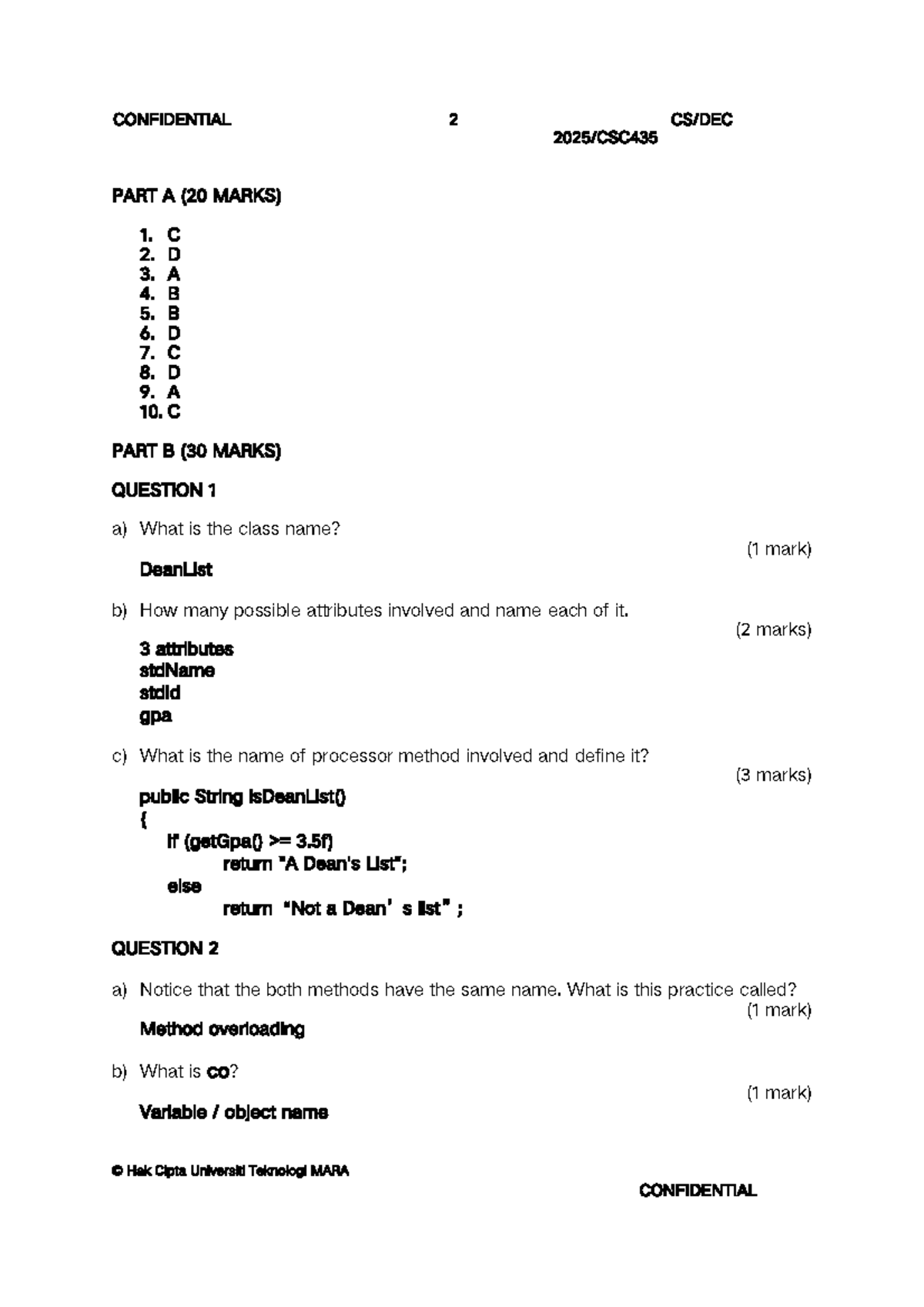 20254 TEST 1 Answers for CSC435 (Part A & B) - Studocu