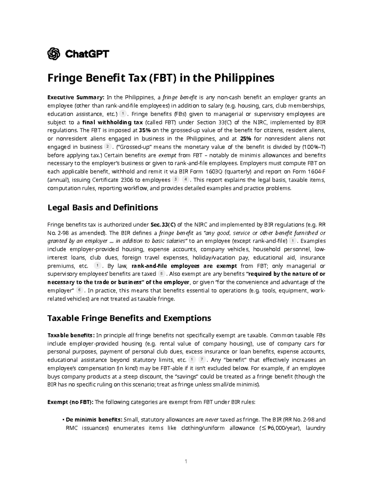 Fringe Benefit Tax (FBT) in the Philippines: An Executive Summary - Studocu