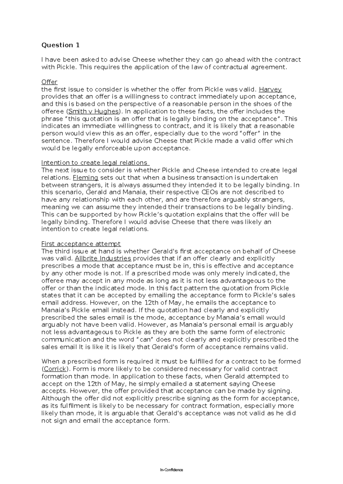 Contract Law Analysis: Cheese & Pickle, Kim & Noah (2025) - Studocu