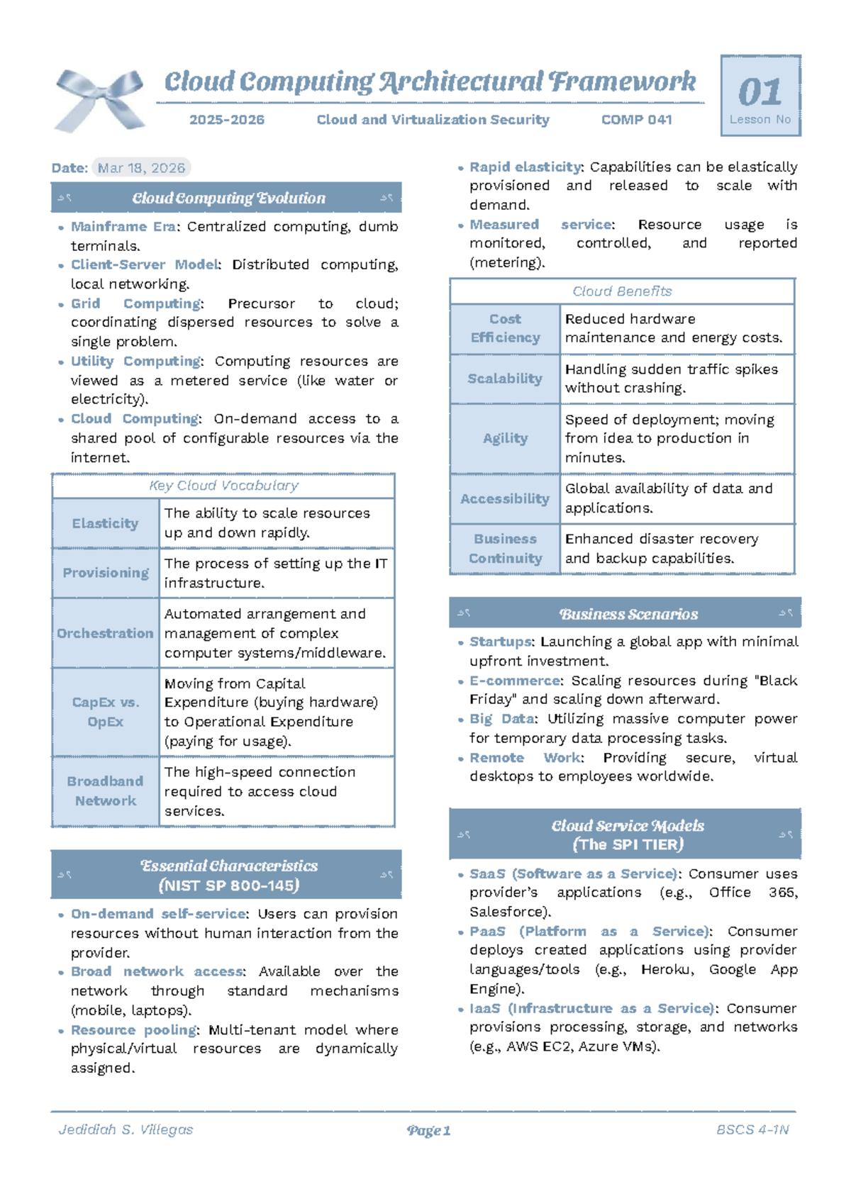 COMP 041 - Cloud Computing Architectural Framework: Lesson 01 Overview ...