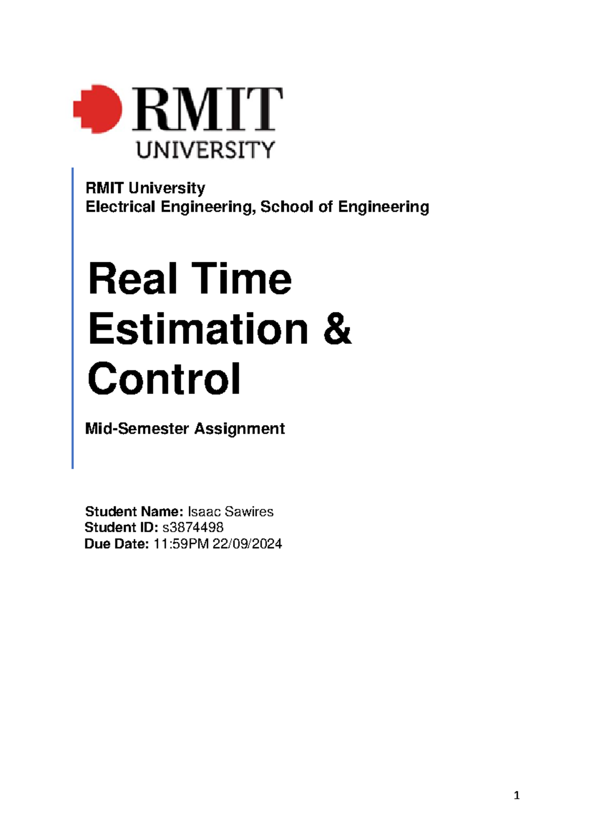 Mid Semester Assignment - CPP41419 - RMIT University Electrical ...