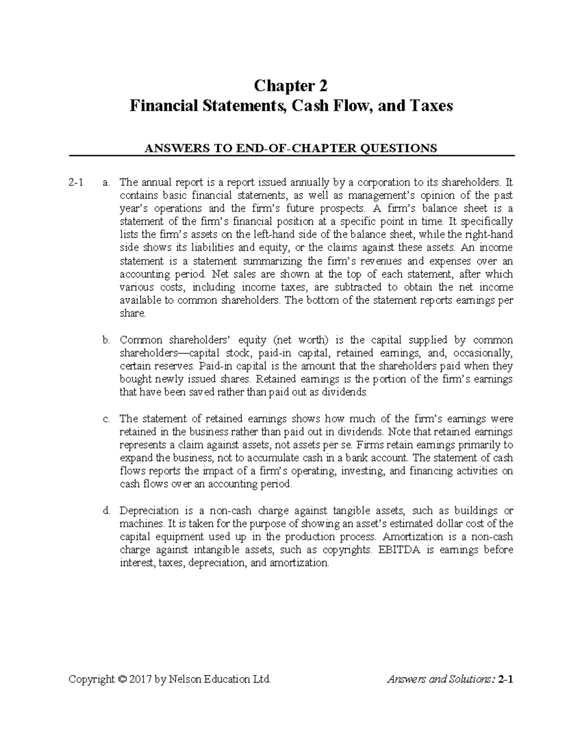 Chapter 2 Solutions - Financial Statements & Cash Flow Analysis - Studocu