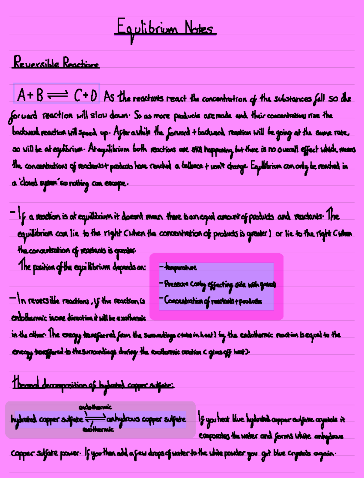 Note 26 Nov 2023 - Equilibrium notes - gulibrium otes Reversible ...