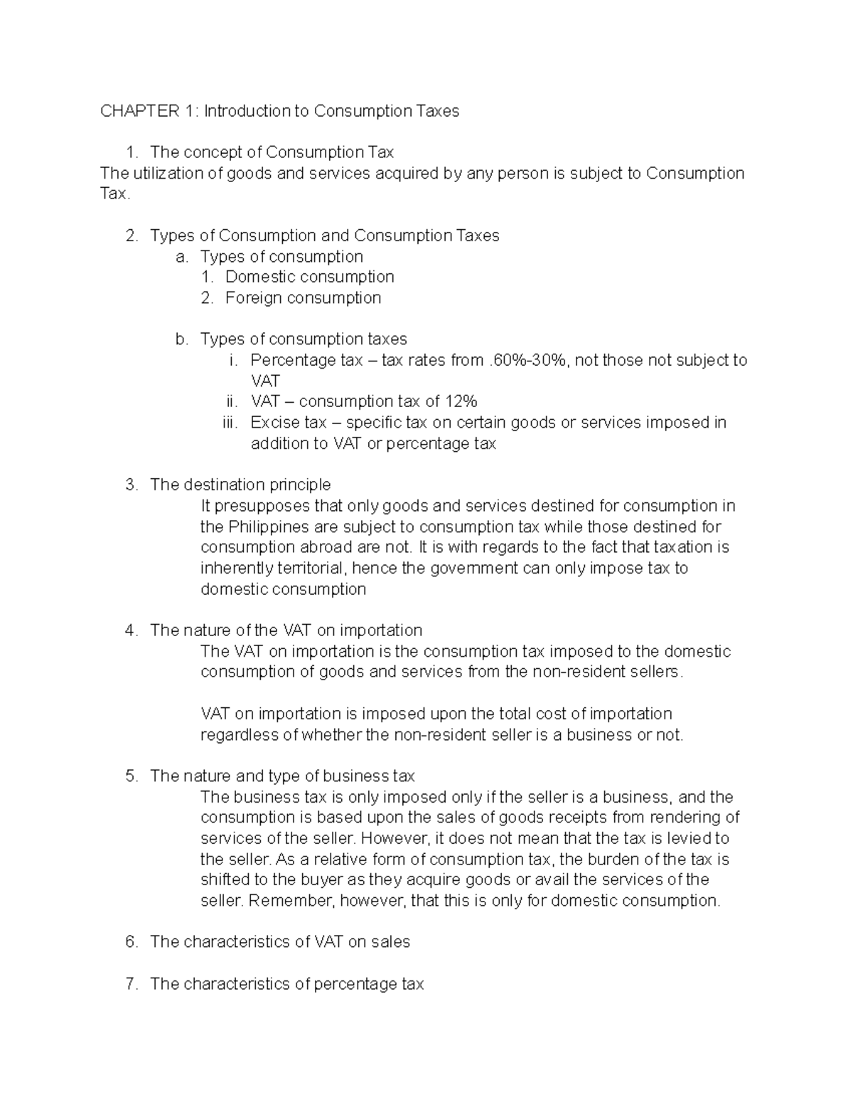 Chapter 1: Overview of Consumption Taxes - BS Accountancy - Studocu