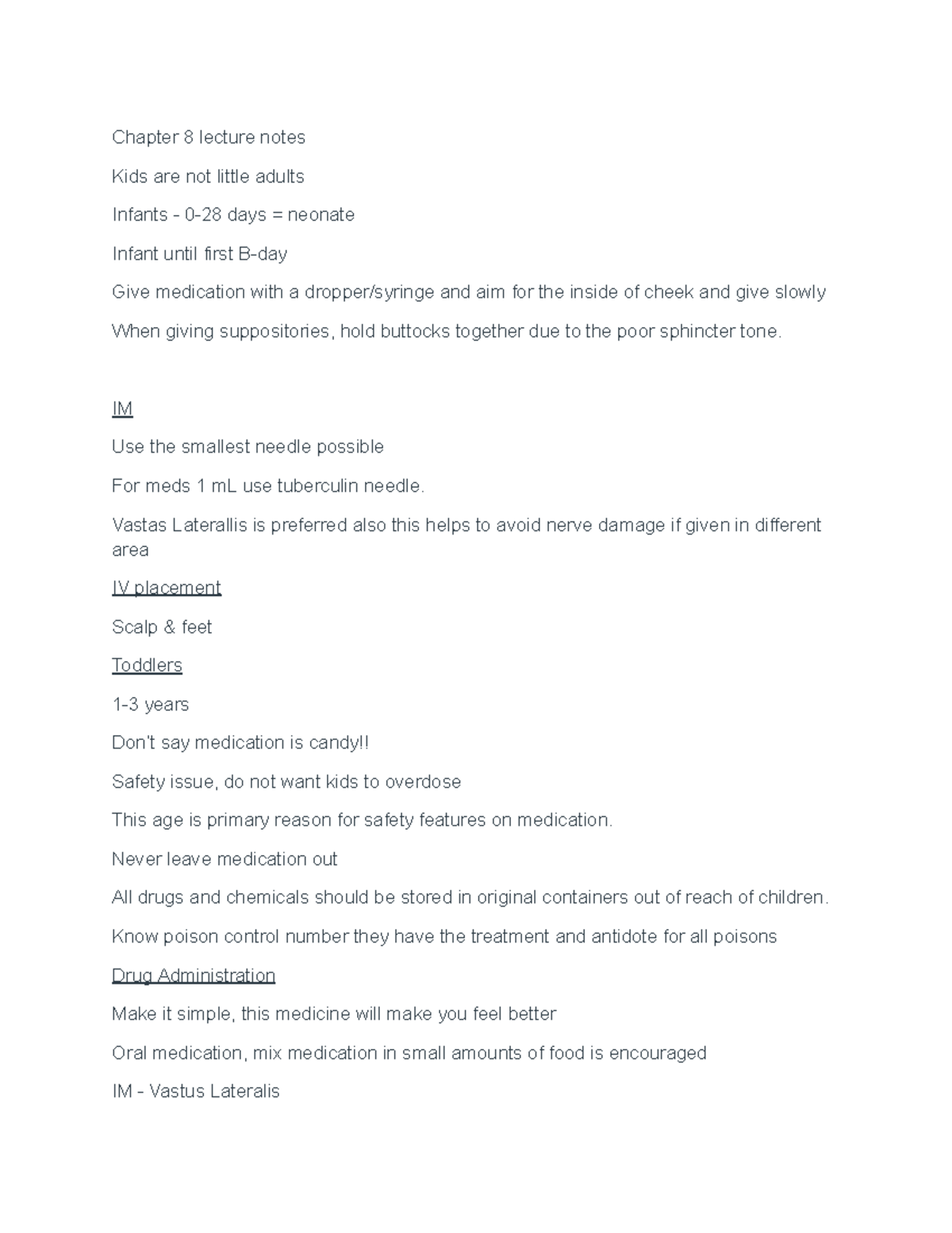 NURS 101: Chapter 8 Lecture Notes on Pediatric Medication ...