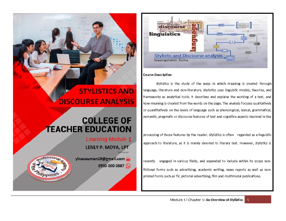 M1: Stylistics and Discourse Analysis - Overview of Module 1 - Studocu