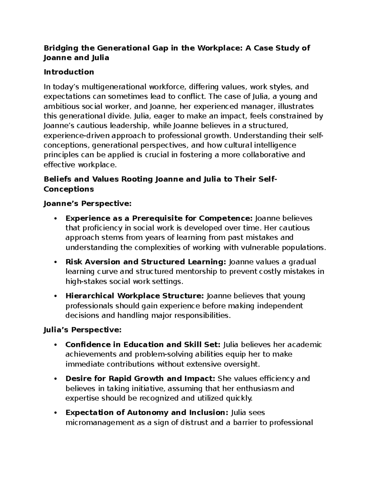 Unit 01 WA 02: Bridging Generational Gaps in the Workplace Case Study ...