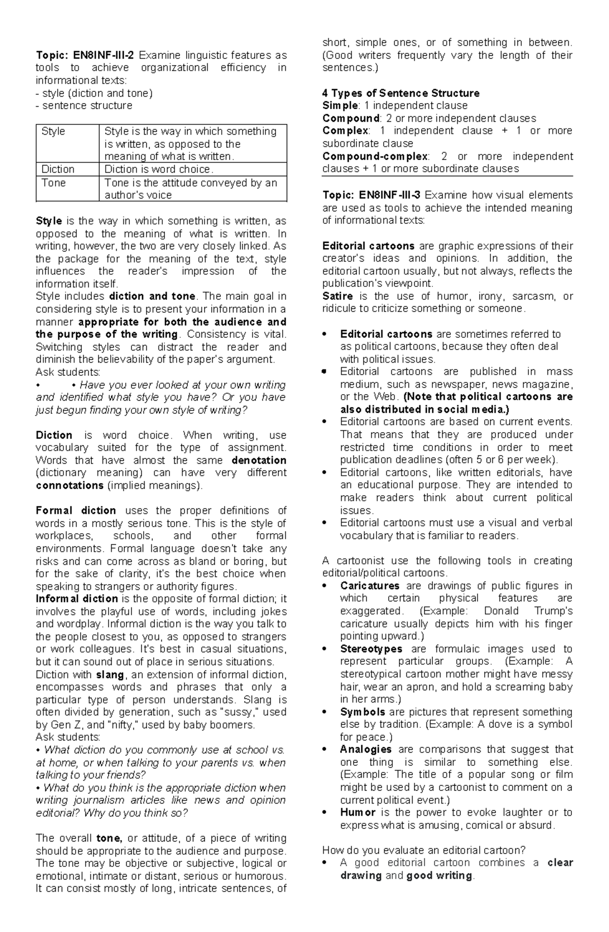 Grade 8 3rd Quarter: Analyzing Style and Visual Elements in ...