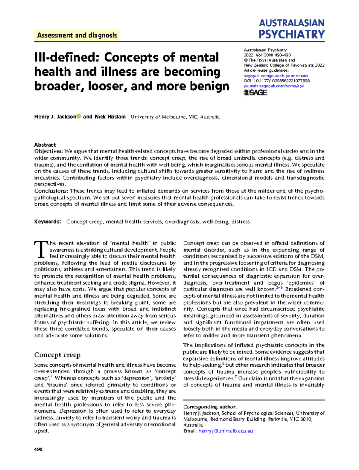 Assessment and Diagnosis: Trends in Mental Health Concepts (PSY 2022 ...
